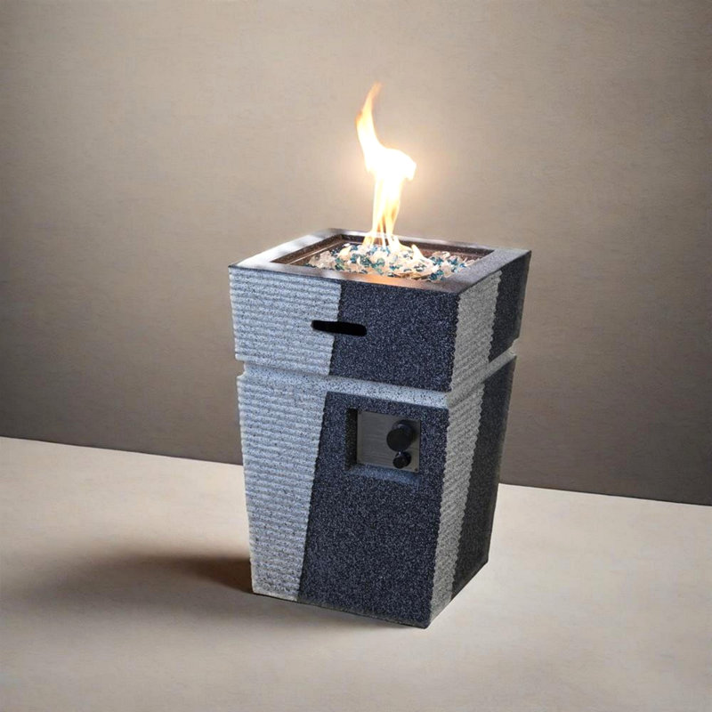 20" Propane Gas Fire Pit Table, 50000 BTU Square Concrete Fire Pit For Outside Patio Deck Garden Backyard-Light Grey-Blue