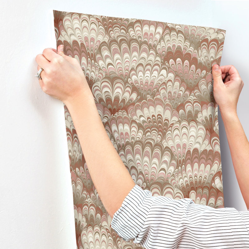 Octavia Dark Green Marbled Ink Wallpaper, Red