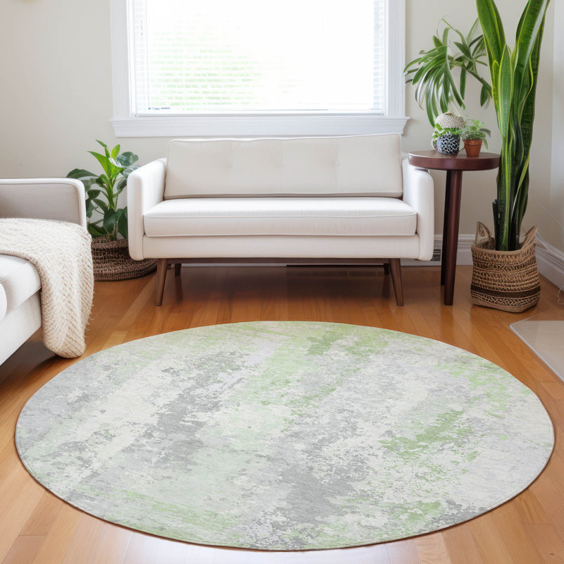 Machine Washable Indoor/Outdoor Xhevrie Aloe Rug, Round 8'