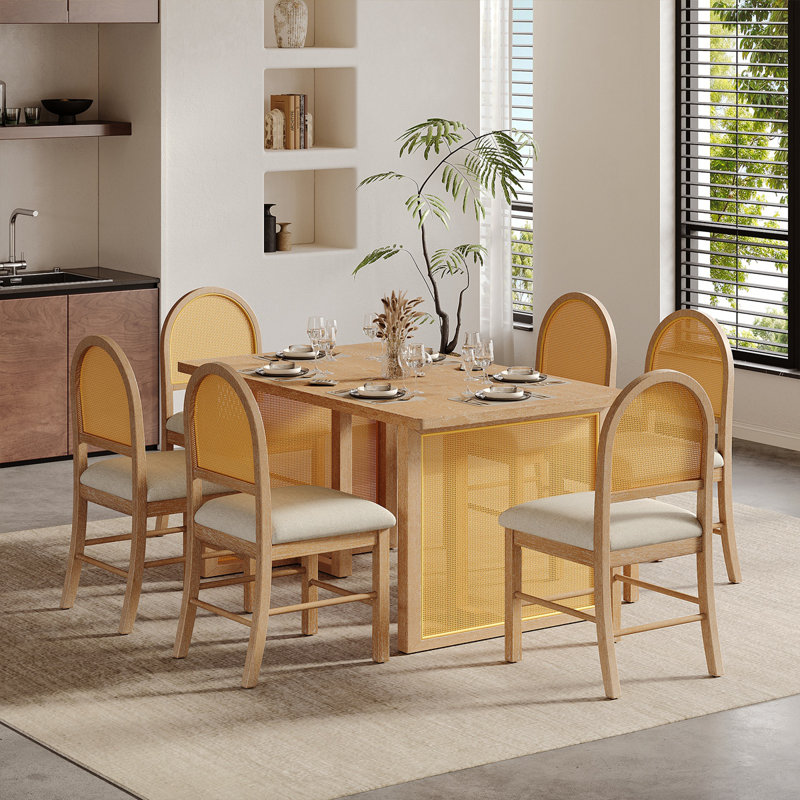 Ensemble de table de salle à manger 7 pièces pour 6 personnes, Naturel