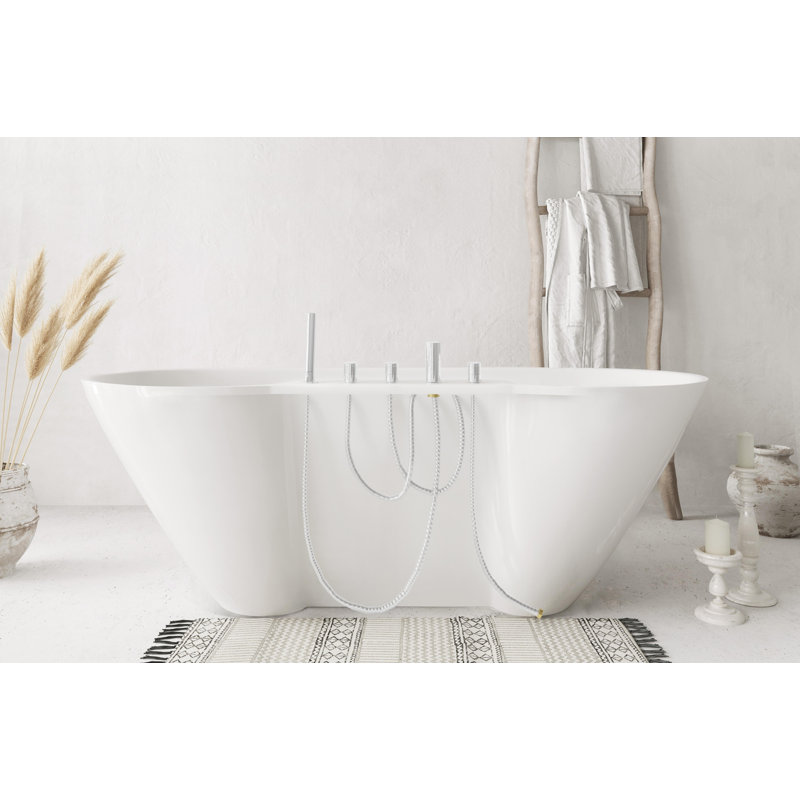67 Inch Bathtub in Glossy White with Trim, Chrome