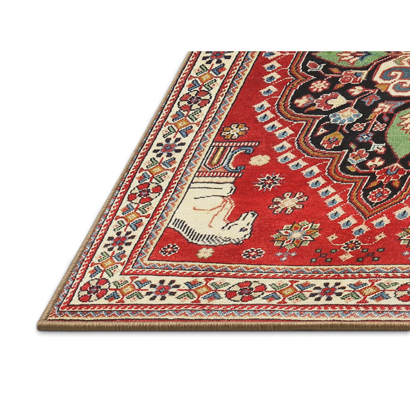 Tapis de style oriental rouge, Rectangle 5 pi x 7 pi