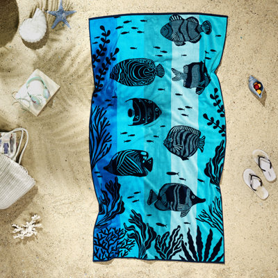Ozdilek Fish Pass 40x72 Turkish Cotton Beach Towel – 100% Cotton, Luxury Quick Dry, Extra Large, Soft Beach Towel , Absorbent, Fade-Resistant, Poolside, Spa, Oversized (Fish Pass 40*72)