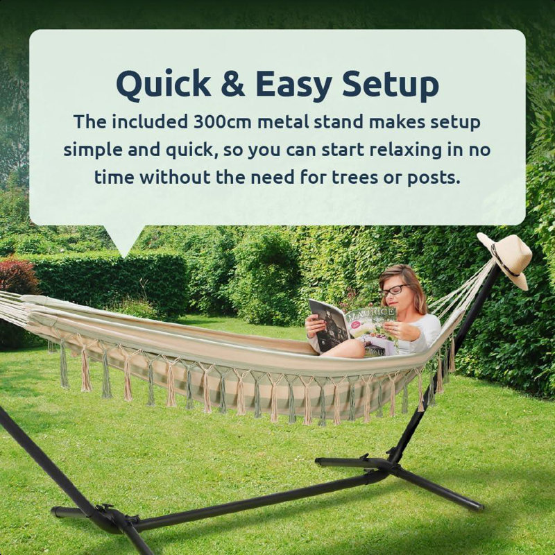 Striped Hammock With Heavy-duty Steel Stand