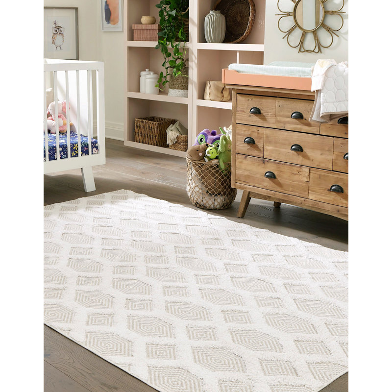 Tapis contemporain blanc cassé Jordalier, Rectangle 6 pi 4 po x 9 pi