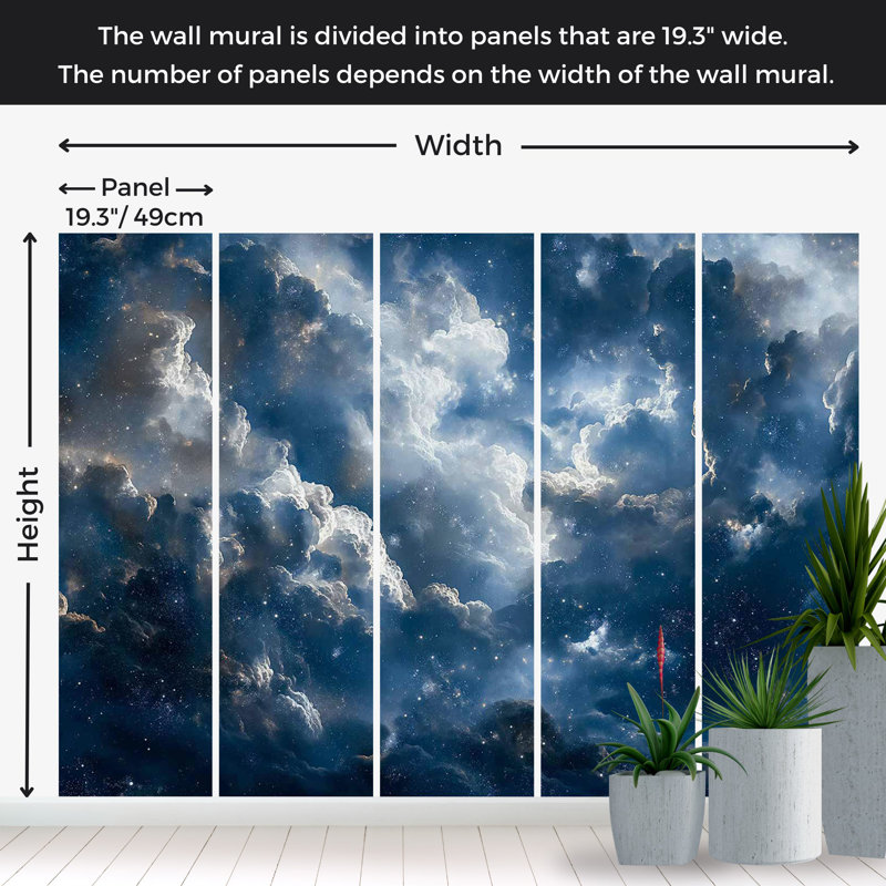Murale Peel & Stick Space - nuages et étoiles, L 96 po x L 68 po