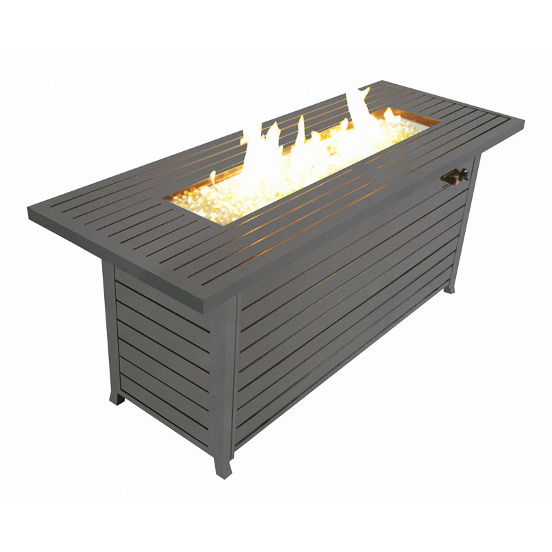57" Outdoor Gas Propane Fire Pits Table, Aluminum, 50000BTU Firepit Fireplace Dinning Table With Lid, Fire Glass, Retangular, ETL Certification, For Garden Backyard Deck Patio-Mocha