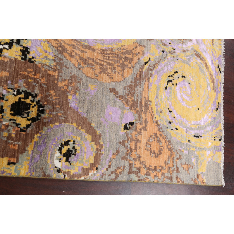 Tapis oriental contemporain abstrait à motif végétal noué à la main 4 x 6