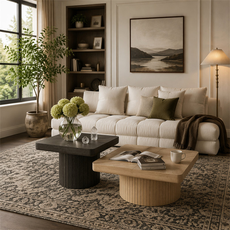 Ensemble de 2 tables basses gigognes Modern, Noir + Naturel