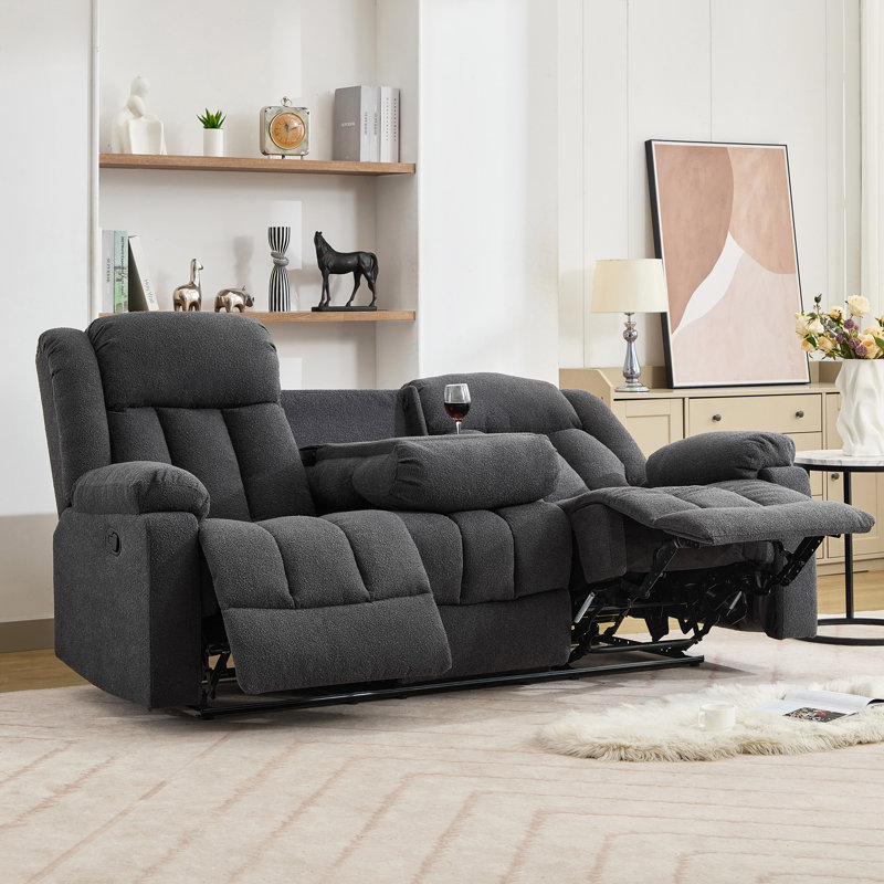 Berroa 3 Seat Recliner Sofa with Central Console, Dark Grey