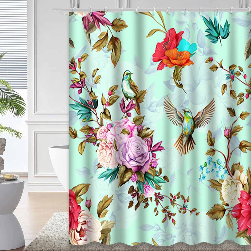 Rideau de douche imperméable à motif de fleurs de coquelicots et de fleurs avec 12 crochets, L 72 po x l 84 po