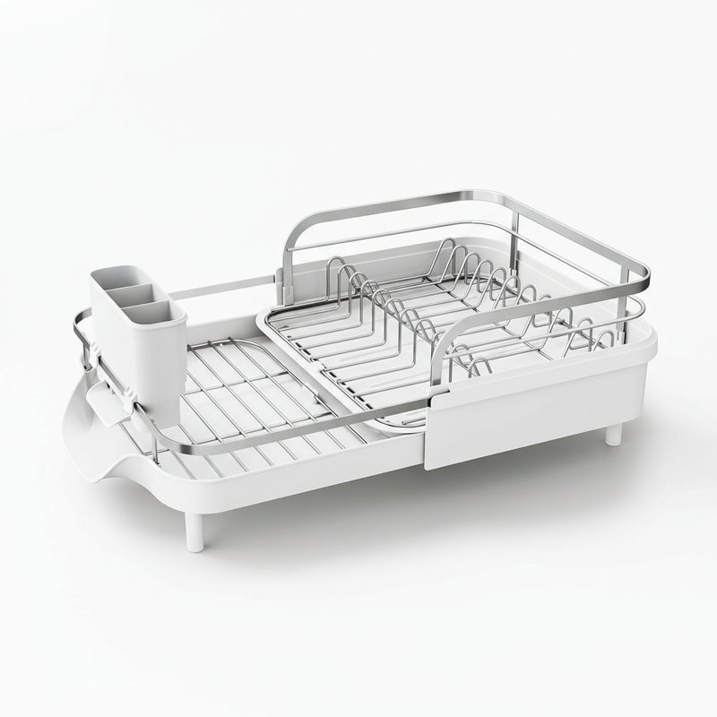 Égouttoir à vaisselle extensible en acier inoxydable avec égouttoir et porte-ustensiles