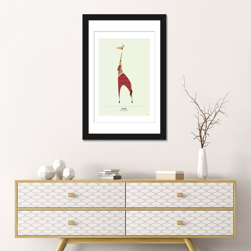 «Giraffe», impression sur toile, Papier beaux-arts encadré noir, H 24 po x l 16 po x P 1 po, Blanc