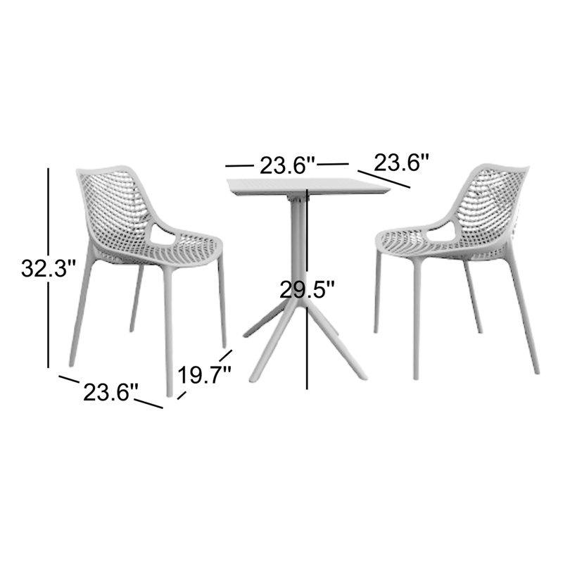 Ensemble bistro long pour 2 personnes 23,6 po Asherton Square, Noir, noir, noir, noir