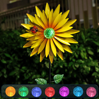 Lumières de jardin solaires extérieures Luma, piquet de moulin à vent de tournesol avec lumières en verre multicolores, art de jardin, décoration de jardin, lumières de sentier, cadeau de fête des mères (61 po)