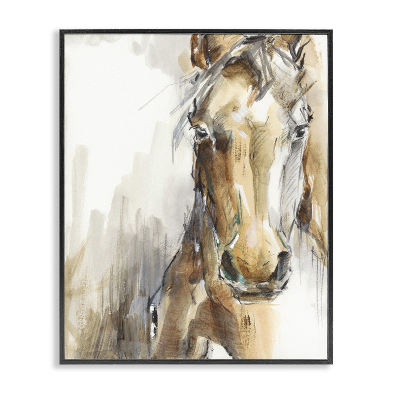 «Horse Portrait Orange Brown Animal» - reproduction d'art, Giclée encadrée noir minuit, H 30 po x l 24 po