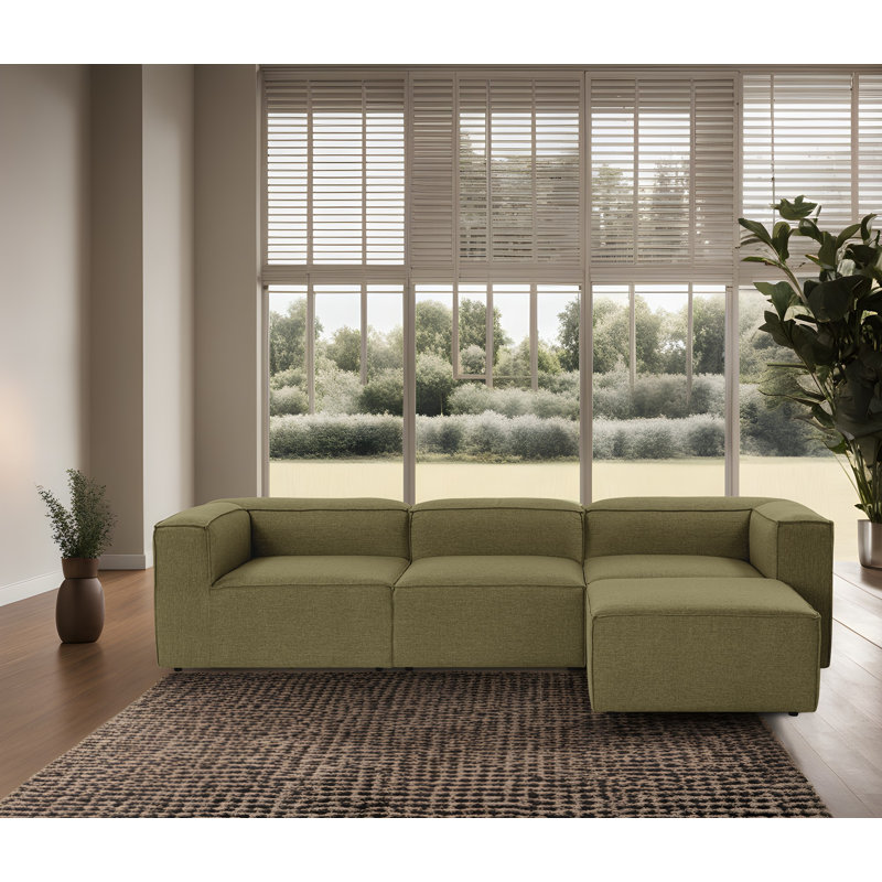 Canapé d’angle, Lin vert, H 26 po x l 116,5 po x P 72,8 po