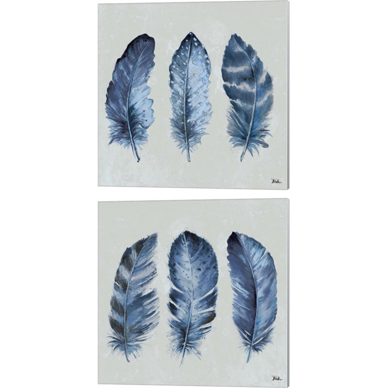 «Indigo Feathers» par Patricia Pinto, art sur toile (ensemble de 2)