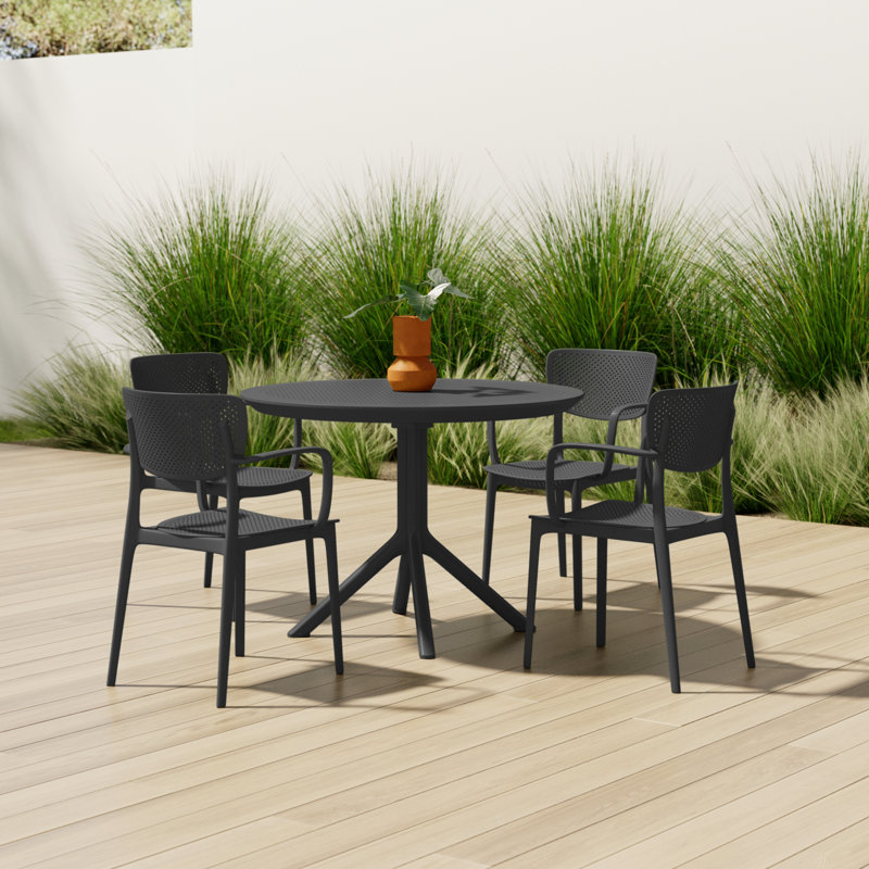 Farrah Loft Armchair 5 Person Dining Set, Black