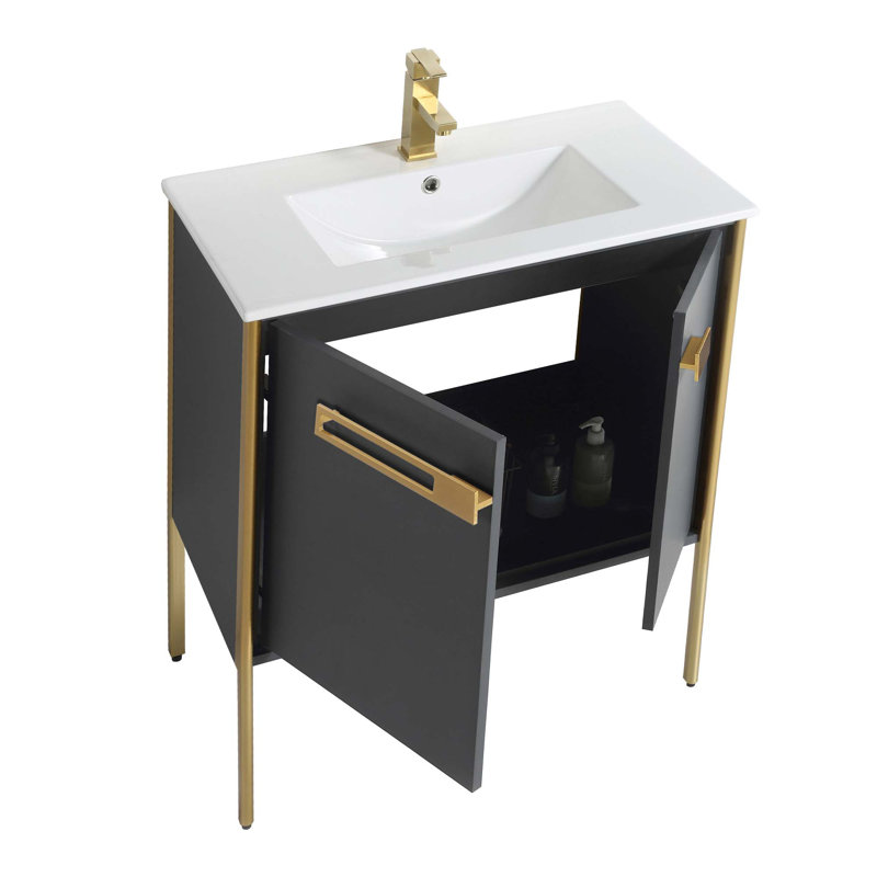 Meuble-lavabo simple 30 po, Laiton satiné, Gris Onix