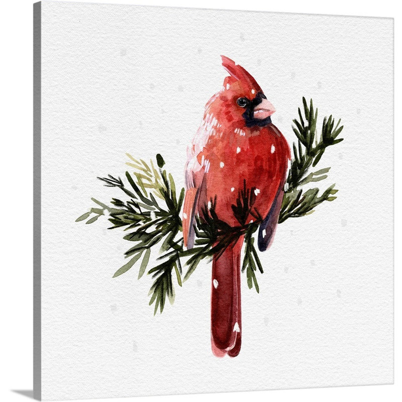 "Cardinal avec neige I" par Emma Caroline, reproduction d’art sur toile, Toile tendue, H 20 po x l 20 po x P 1,25 po
