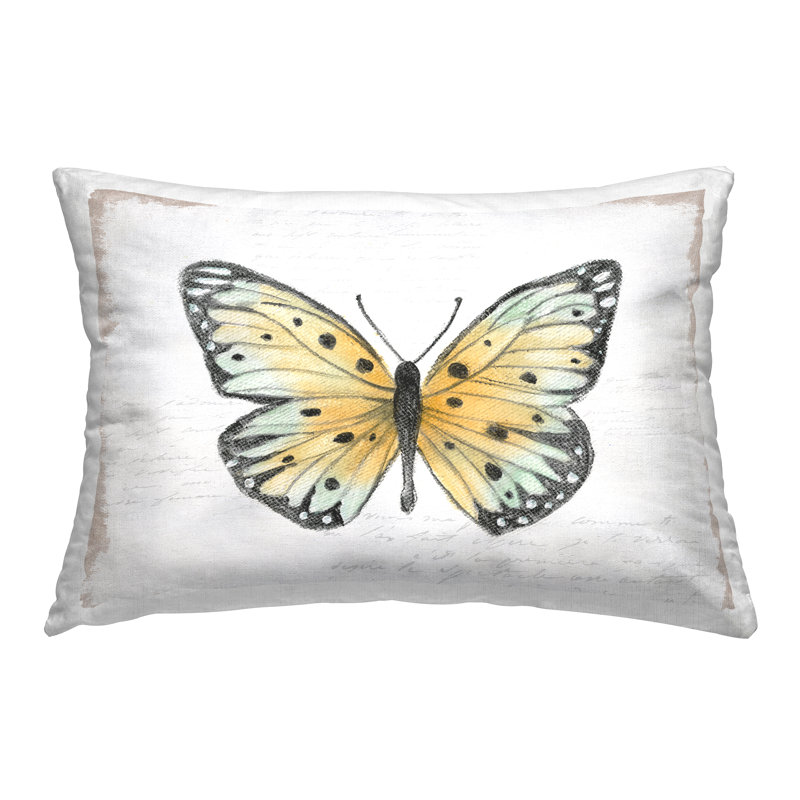 Coussin décoratif imprimé magnifique papillon sur fond blanc par Janet Tava