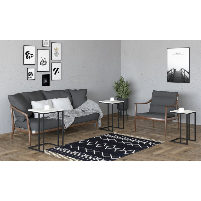 Laural Elegant Nesting Table Set (3 Pieces), Black & Crystal Finish, 15.7 x 24.3 x 15.7 in., 14.2 x 22.8 x 14.2 in., 12.6 x 21.4 x 12.6 in. | 100% Melamine Coated Particle Board & Metal Frame | Durable, Stylish Design for Modern Living Spaces