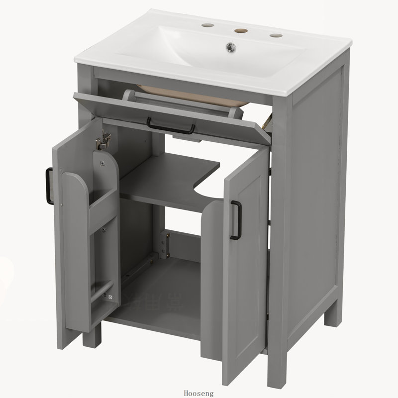 Meuble-lavabo moderne de 48 pouces avec lavabo en céramique, portes à fermeture douce, tiroir rabattable et tablettes de porte à double couche