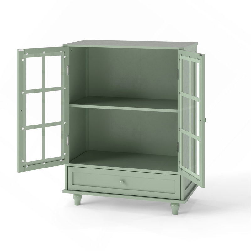 Armoire de minimalisme avec portes doubles en verre et tiroir, armoire de rangement moderne en bois pour le salon, le vestibule et le vestibule