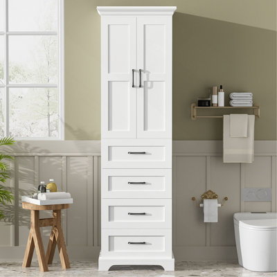 Meuble-lavabo autoportant de 71,6 po avec 2 portes à charnières amortissantes, 3 tiroirs (dont 1 tiroir profond), des tablettes réglables, des poignées en fer noir, un stratifié PB durable et un panneau de fibres à densité moyenne