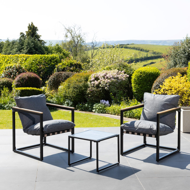 Bosque Black & Grey Garden Lounge Set - 2 x Chairs + Table