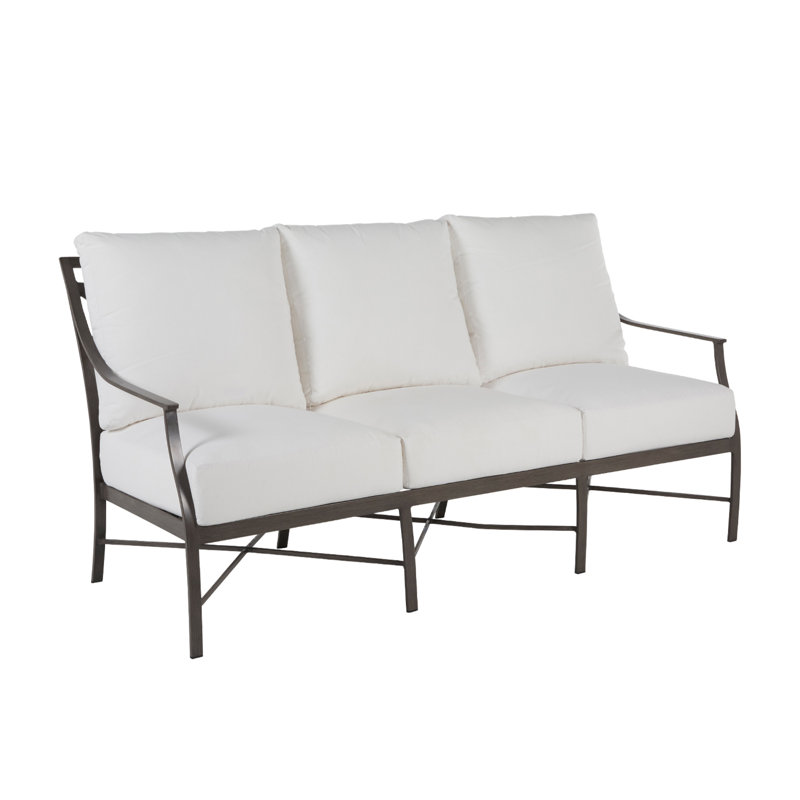 Monaco 74.5" Wide Outdoor Patio Sofa with Cushions, No Welt, Linen Chambray, Black