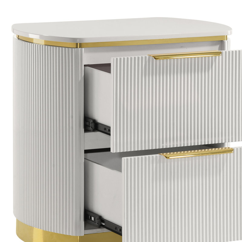 Eward Nightstand White and Gold Finish