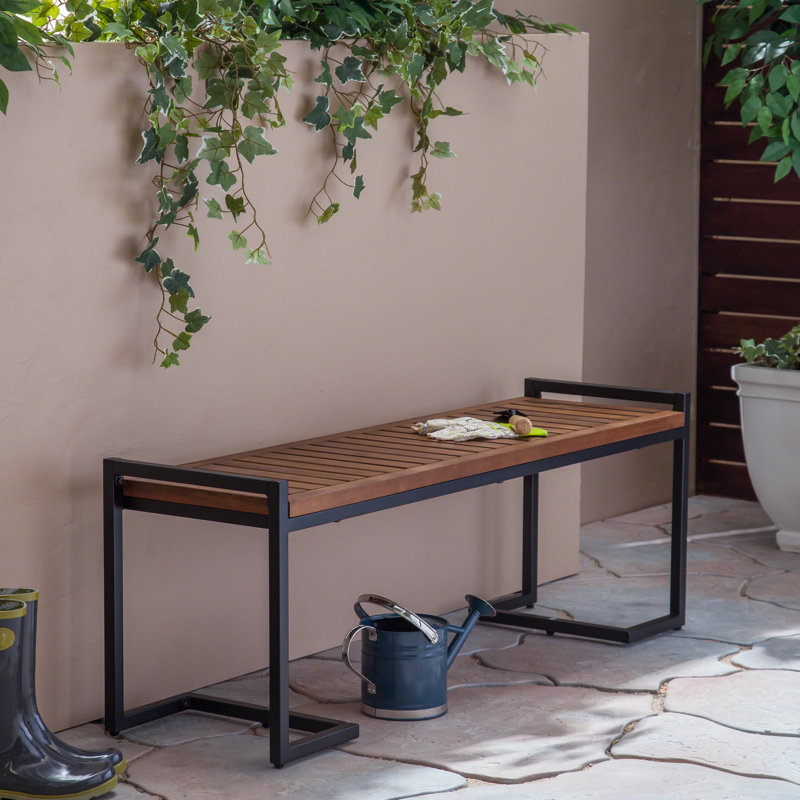 Banc de 19,1 po de hauteur avec bois et fer lustré sans fond