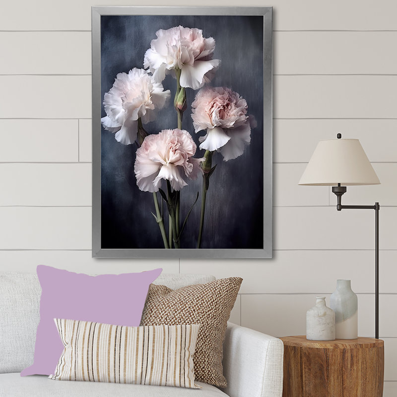 Œillets noirs et blancs avec impression sur toile, H 44 po x l 34 po x P 1,5 po, Cadre simple argenté