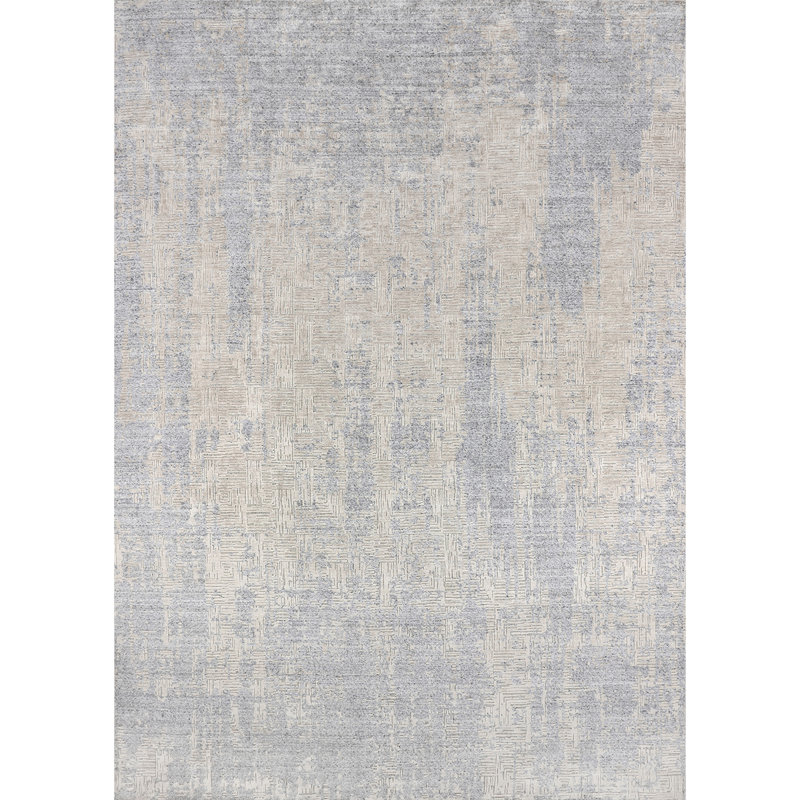 Tapis gris / ivoire noué à la main de haute qualité, Rectangle 8 pi x 10 pi