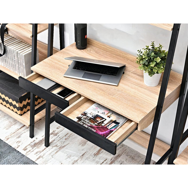 Dawnetta Metal Base Writing Desk, Black, Oak
