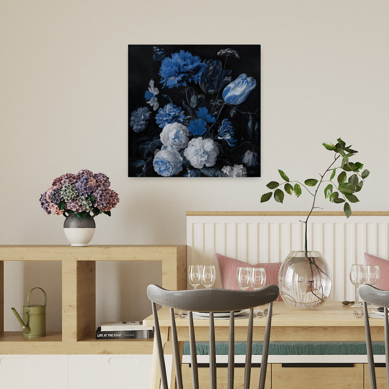 Art mural paysage floral bleu foncé, H 18 po x l 18 po