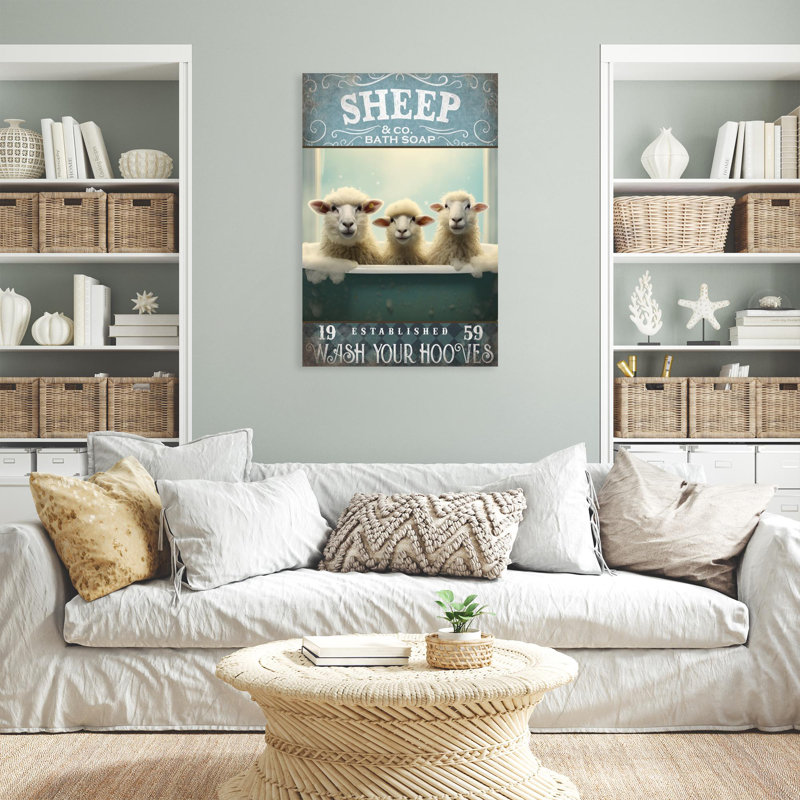 Sheep Bath Soap - 1 Piece Rectangle Graphic Art Print On Wrapped Canvas, H 36 po x l 24 po x P 1,25 po