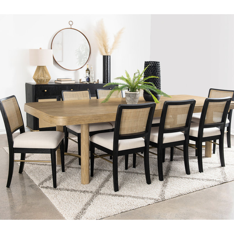 Chaise de salle à manger noire et crème avec 2 cannes tissées à la main