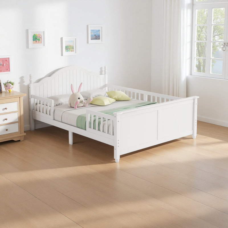 Wood Platform Bed With Headboard And Footboard, Full, White