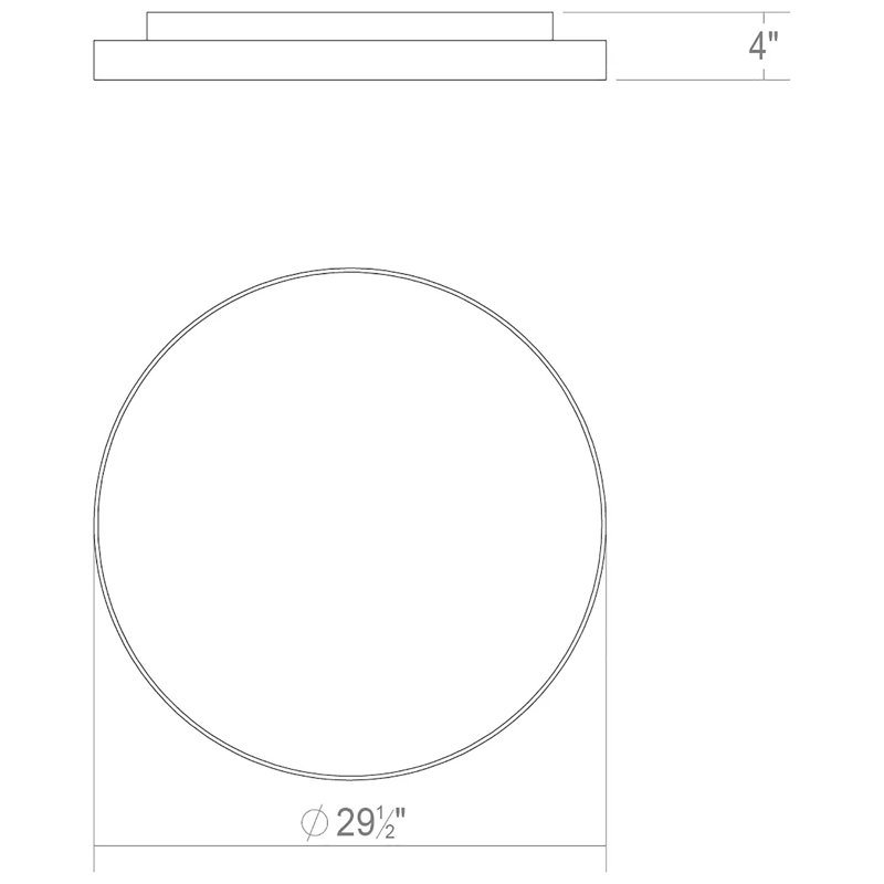 Pi LED Flush Mount, Bright Satin Aluminum, 4" H x 23.75" W x 23.75" D, 3500K