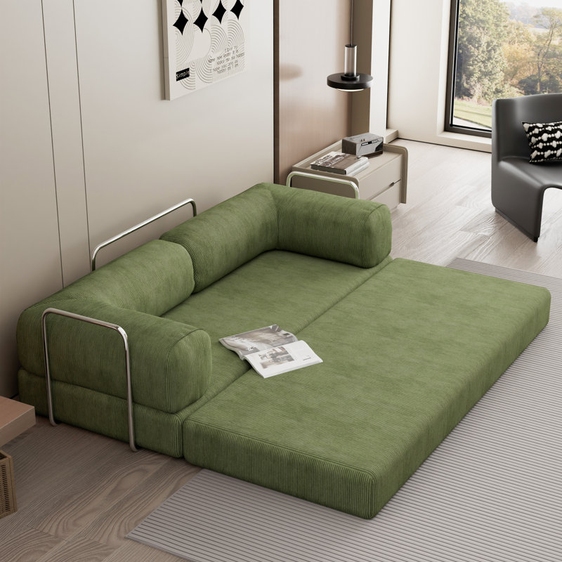 3 Seater Sofa & Chaise, Green, Corduroy