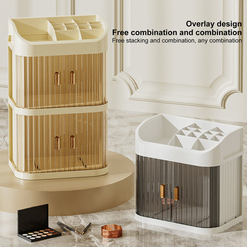 Boîte de rangement de maquillage grande capacité avec porte transparente 2/3 couches multi-compartiments pour bureau de chambre à coucher