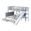 Lit superposé simple au-dessus de double avec 2 tiroirs - Glissière en bois d'hévéa gris, tablettes et tiroirs