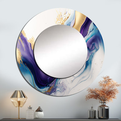 «Quency» bleu, doré et mauve Splash Paint III - miroir spirales abstraites