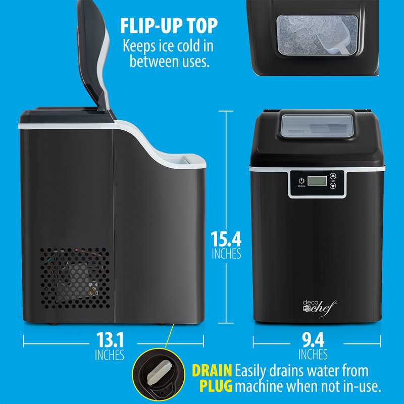 Black Countertop Nugget Ice Maker with Auto-Renew Basket