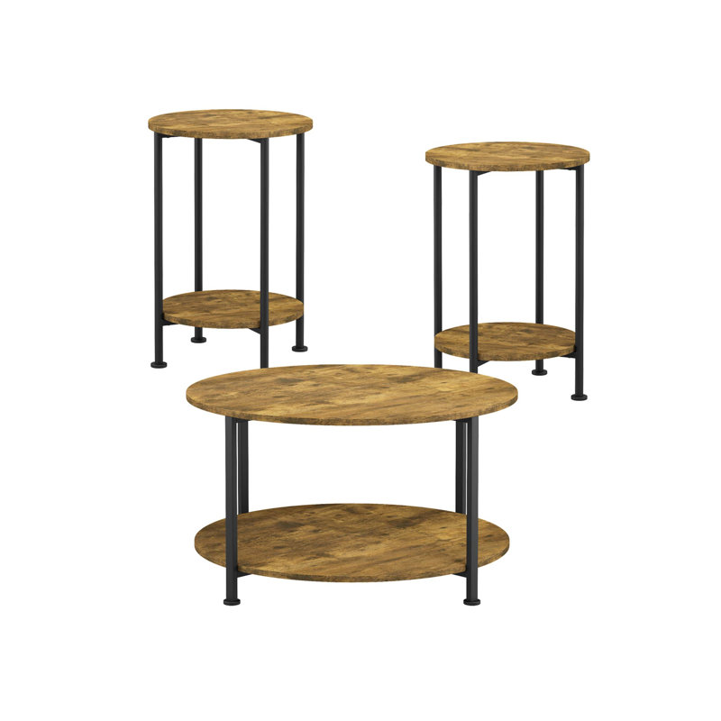 3-Piece Round Coffee And End Table Set With Ample Storage, Modern Farmhouse Design For Compact Living Spaces.
