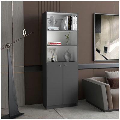 Matt Gray And White 2-Door Bookcase