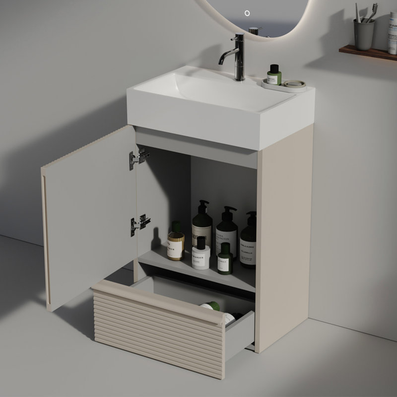 20" Striped Cashmere Bathroom Vanity With Ceramic Sink, Freestanding Bathroom Cabinet, KD, Bathroom Vanity, Gray